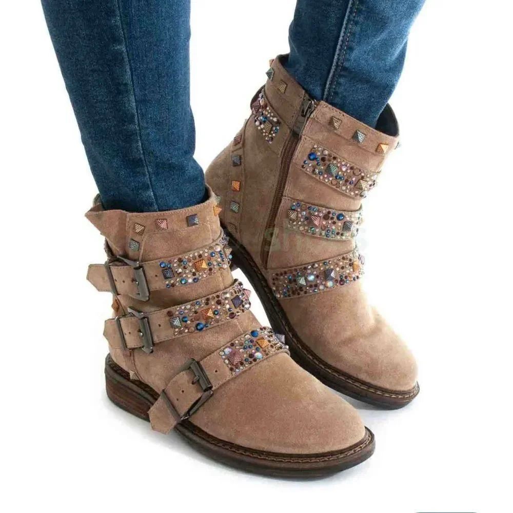Almaen Peña Suede Tan  Leather Ankle Boots(Size 37,7)